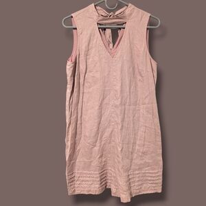Neiman Marcus Blush Light Pink Linen Cotton V-Neck Sleeveless Shift Dress 4